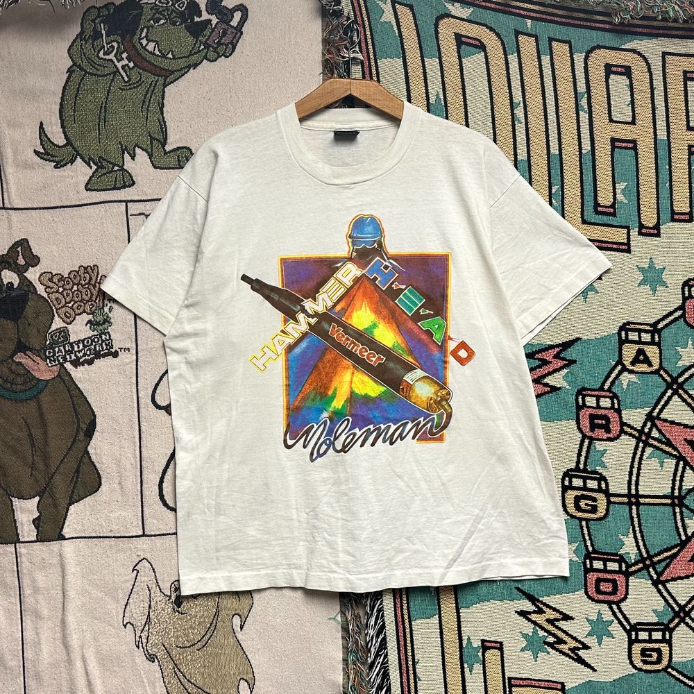 Vintage 90's Hammer Head Vermeer Tools "Moleman" USA Made Single Stitched Shirt